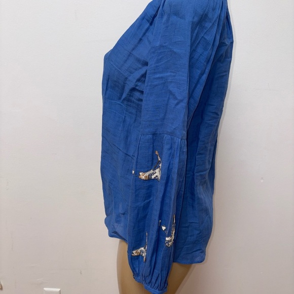 Benaras By Citrus Silk Cotton Blend Blouse Peasant Embroidered Beaded Size Small - Picture 4 of 7